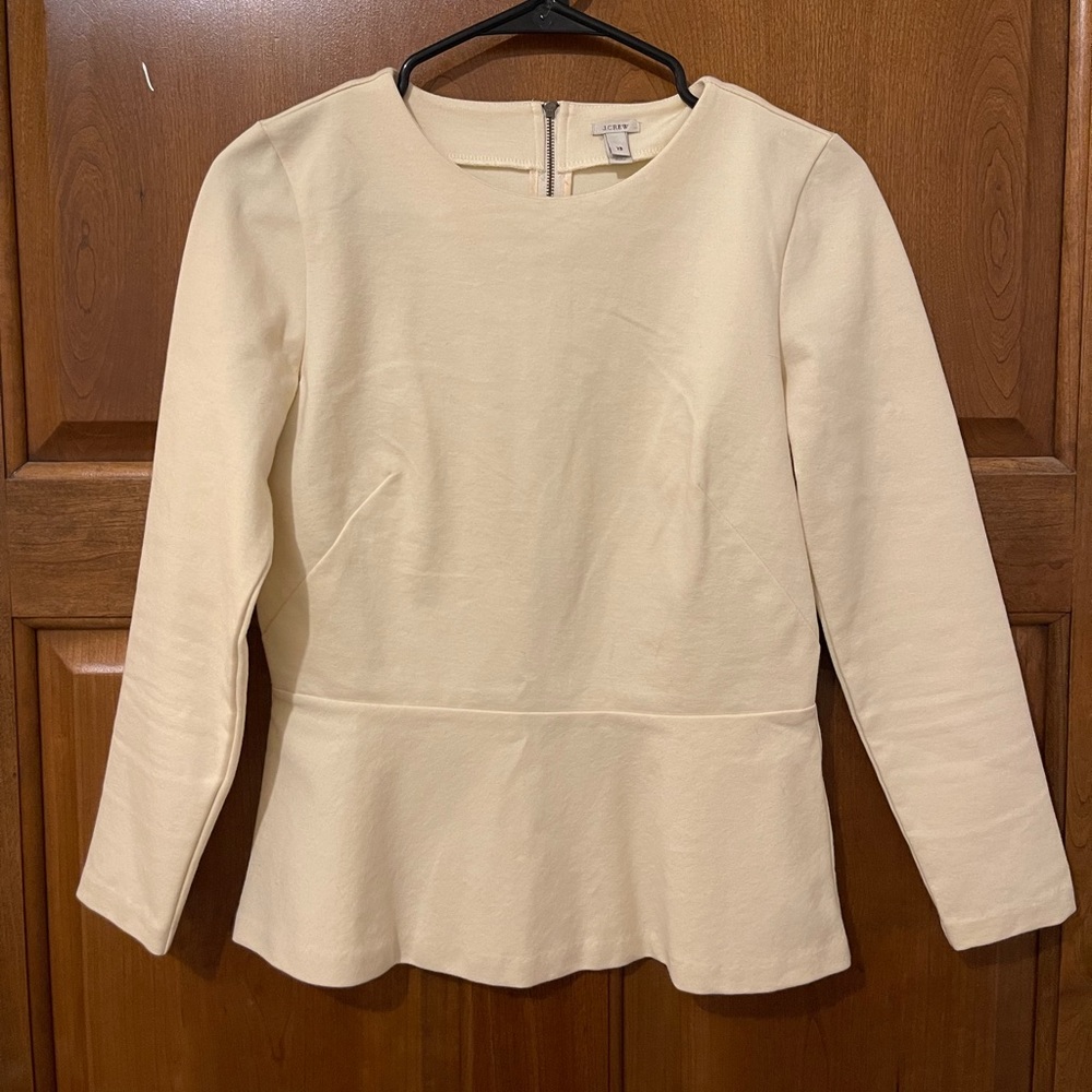 J. Crew Ivory Peplum Zipper Back Top Size XS